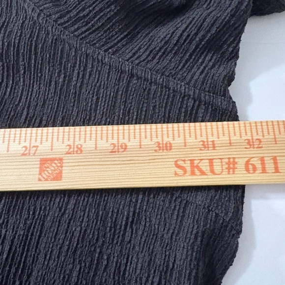 Junonia Black Textured Crinkle Blouse with Embroidered Elbow Length Sleeves. 4X - Picture 8 of 14